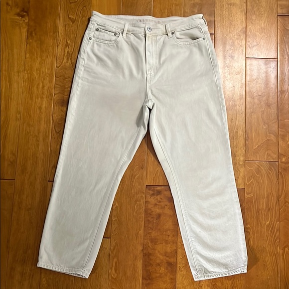 American Eagle Mom Straight Jeans Size 14R Cream Beige High-Rise Relaxed Baggy - Picture 2 of 14